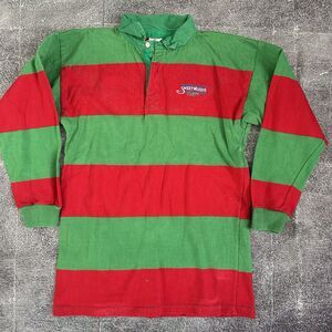 Men's Vintage 80's Sweet Woods Country Striped Green Red Rugby Polo Jersey Sz XL